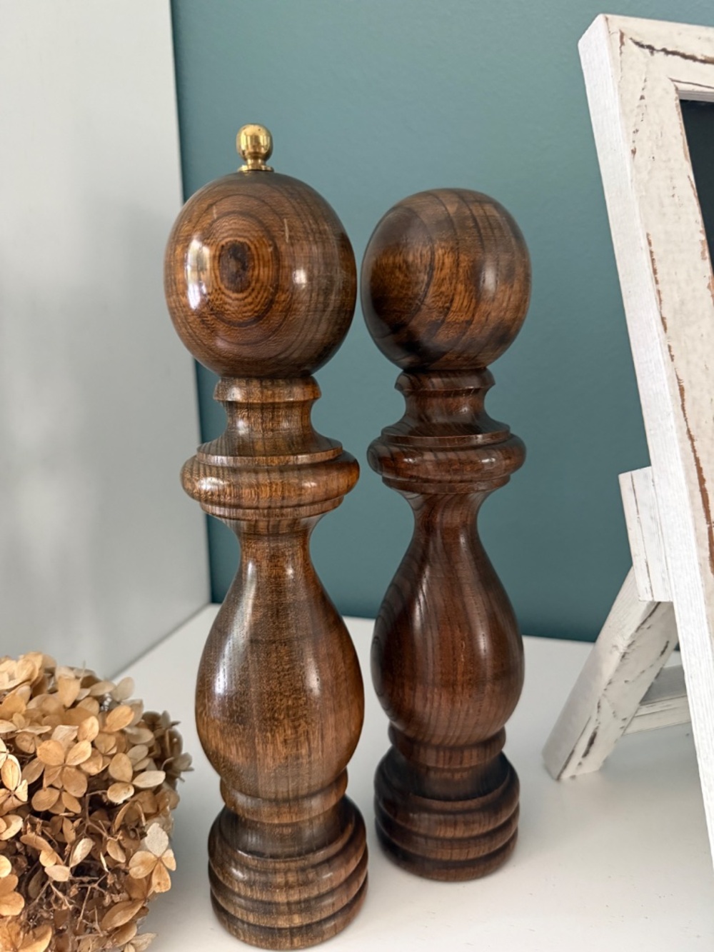 Vintage Mid-Century Catalina Wooden Salt Shaker & Pepper Mill Set 11" Tall Japan